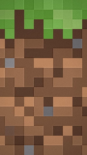 Minecraft Dirt Block Pixel Art Wallpaper with Green Grass Top and Brown Earth Texture HD phone wallpaper