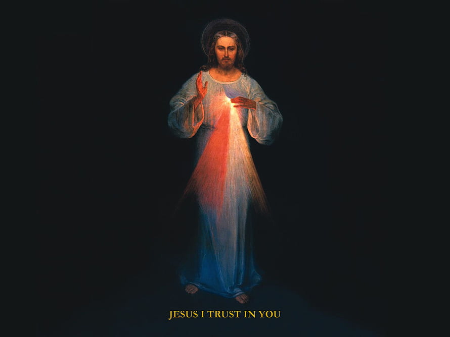Divine Mercy Jesus Sacred Heart Painting with Radiant Light and Halo HD wallpaper