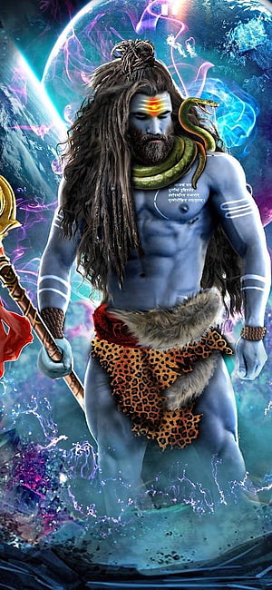 Lord Shiva with Cosmic Energy and Serpent Adornment in Mythological Art HD phone wallpaper