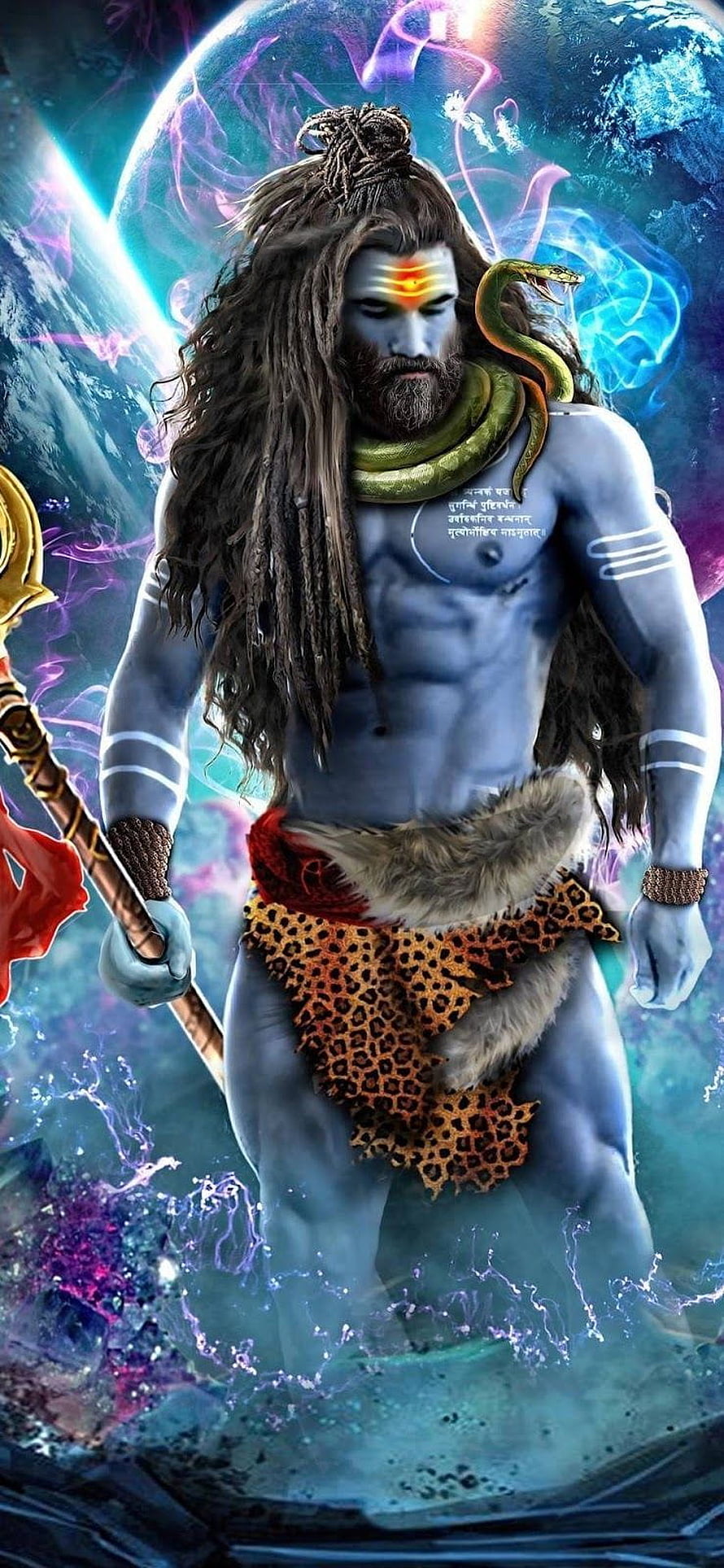 Lord Shiva with Cosmic Energy and Serpent Adornment in Mythological Art HD phone wallpaper