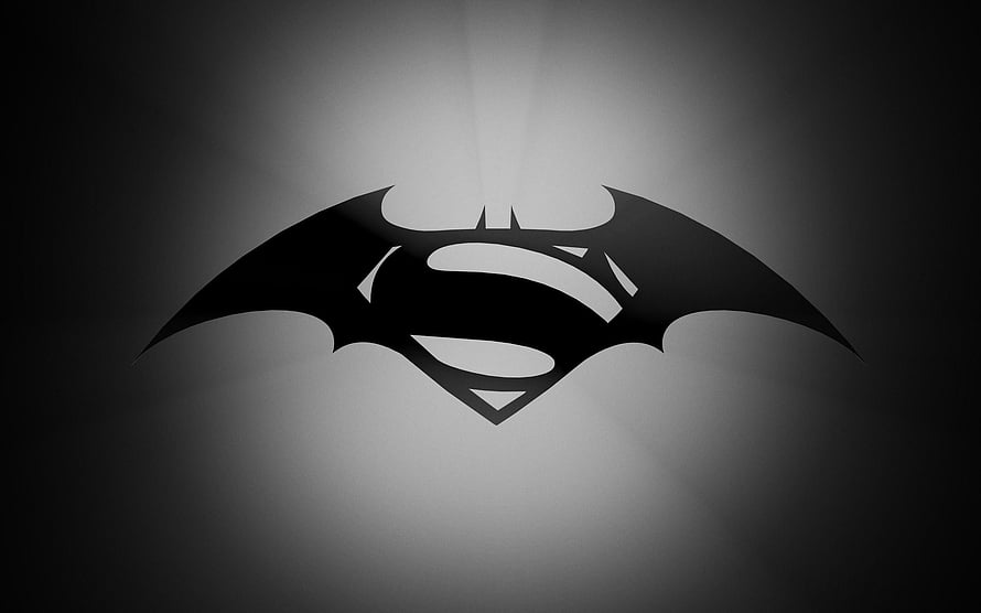 Batman Superman Combined Emblem Logo on Dark Gradient Background HD wallpaper