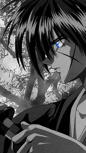 Rurouni Kenshin Anime Character Portrait With Blue Eye And Katana HD phone wallpaper