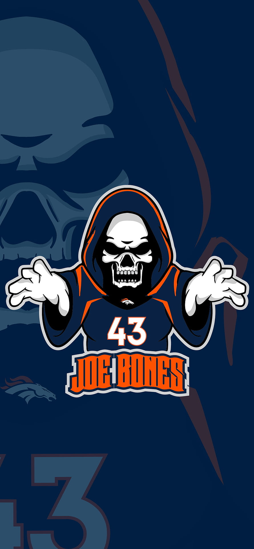 Denver Broncos Joe Bones 43 Hooded Skull Mascot Illustration HD phone wallpaper