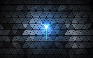 Lenovo Legion Glowing Blue Logo on Dark Triangular Geometric Pattern Background HD wallpaper