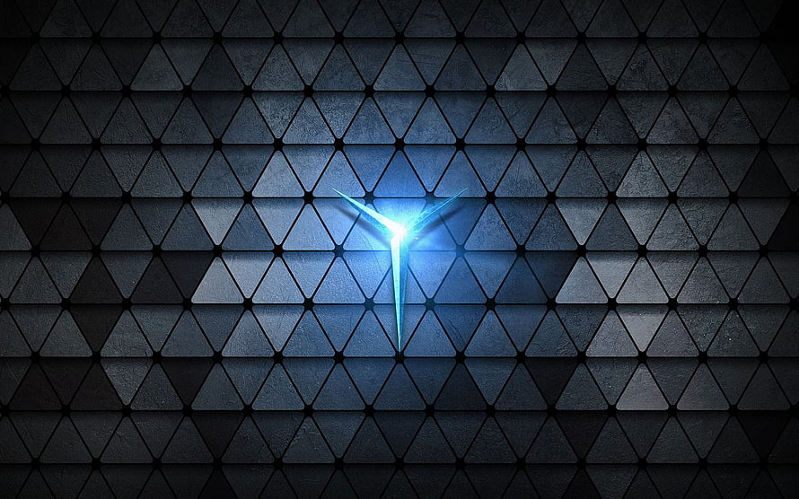 Lenovo Legion Glowing Blue Logo on Dark Triangular Geometric Pattern Background HD wallpaper