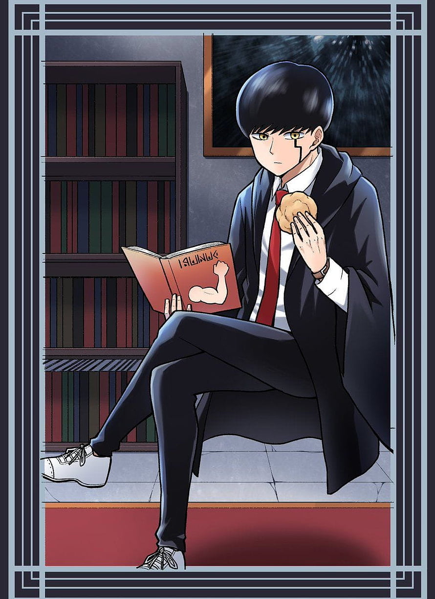 Mashle Magic and Muscles Anime Character Reading in a Library HD phone wallpaper