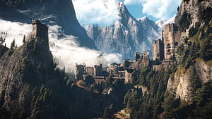 Kaer Morhen Castle in the Misty Mountains from The Witcher 3 Wild Hunt HD wallpaper
