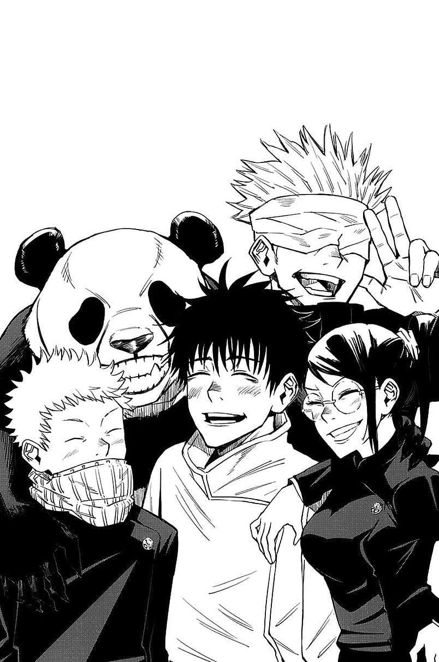 Jujutsu Kaisen Group Portrait in Black and White Manga Style HD phone wallpaper