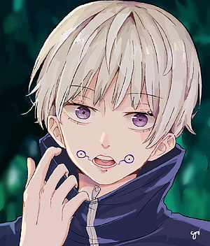 Toge Inumaki from Jujutsu Kaisen Anime Character Portrait with Purple Eyes and Facial Markings HD phone wallpaper