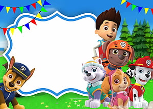 Paw Patrol Character Group with Ryder and Pups in Festive Outdoor Setting HD wallpaper