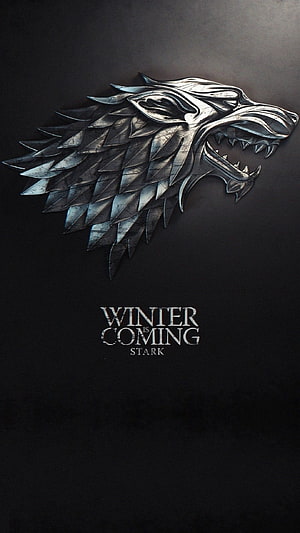 Game of Thrones House Stark Direwolf Sigil with Winter Is Coming Motto on Dark Background HD phone wallpaper