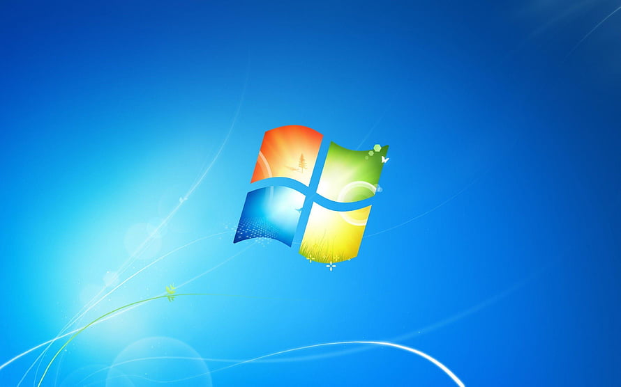 Windows 7 Default Desktop Wallpaper with Colorful Flag Logo on Blue Gradient Background HD wallpaper