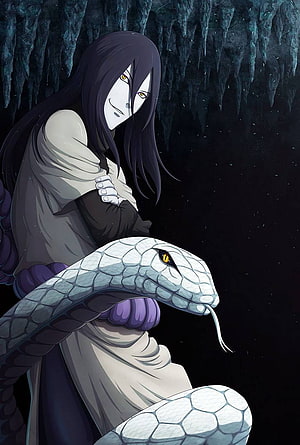 Orochimaru with White Snake in Dark Cave Anime Illustration HD phone wallpaper
