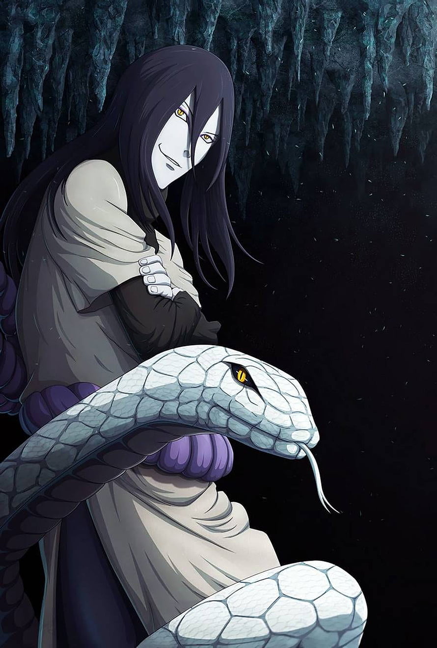 Orochimaru with White Snake in Dark Cave Anime Illustration HD phone wallpaper