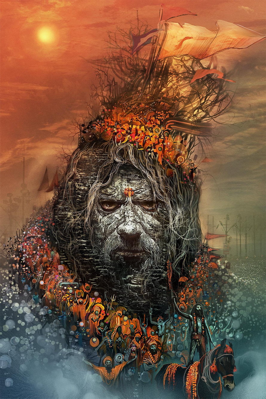 Aghori Sage Portrait with Tribal Adornments and Mystical Elements HD phone wallpaper