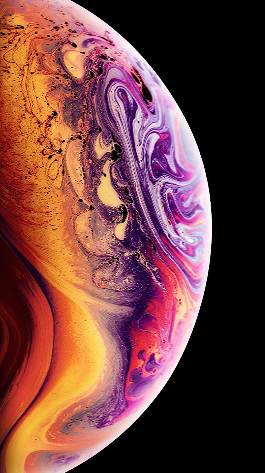 Vibrant Abstract Fluid Art Sphere with Swirling Orange and Purple Hues on Black Background HD phone wallpaper