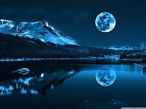 Full Moon Reflection on a Serene Mountain Lake at Night HD wallpaper