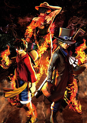 One Piece Anime Characters Luffy Ace and Sabo Enveloped in Flames HD phone wallpaper