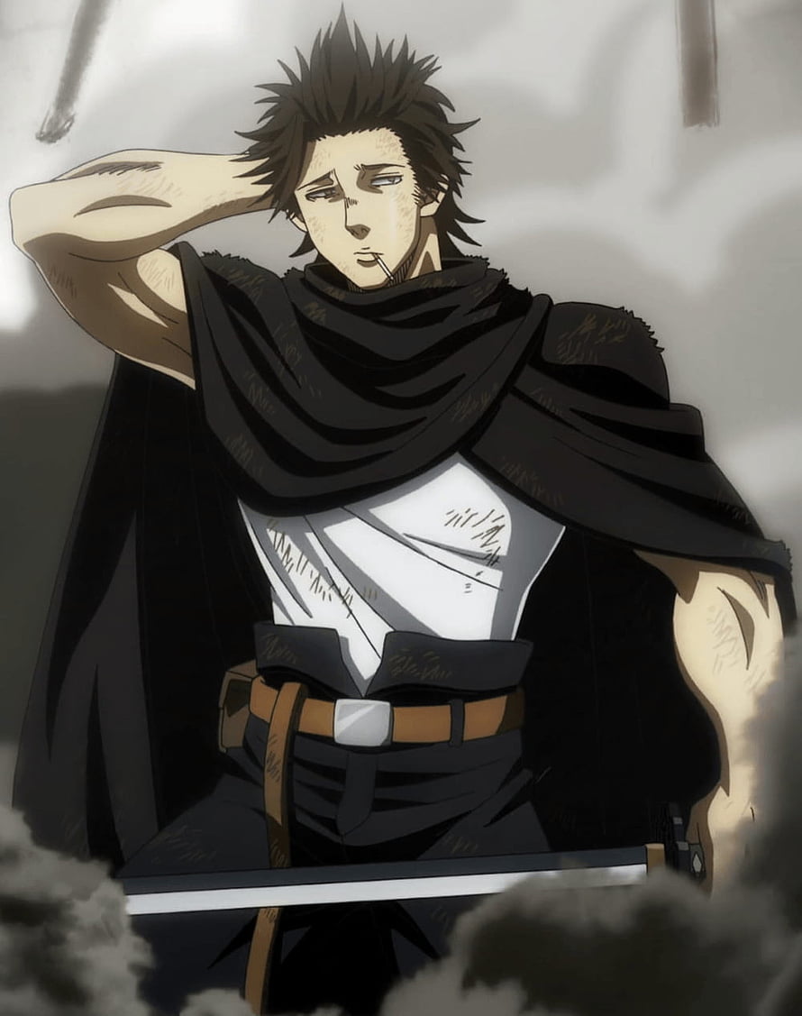 Yami Sukehiro from Black Clover in a dark cloak with a sword and cigarette HD phone wallpaper