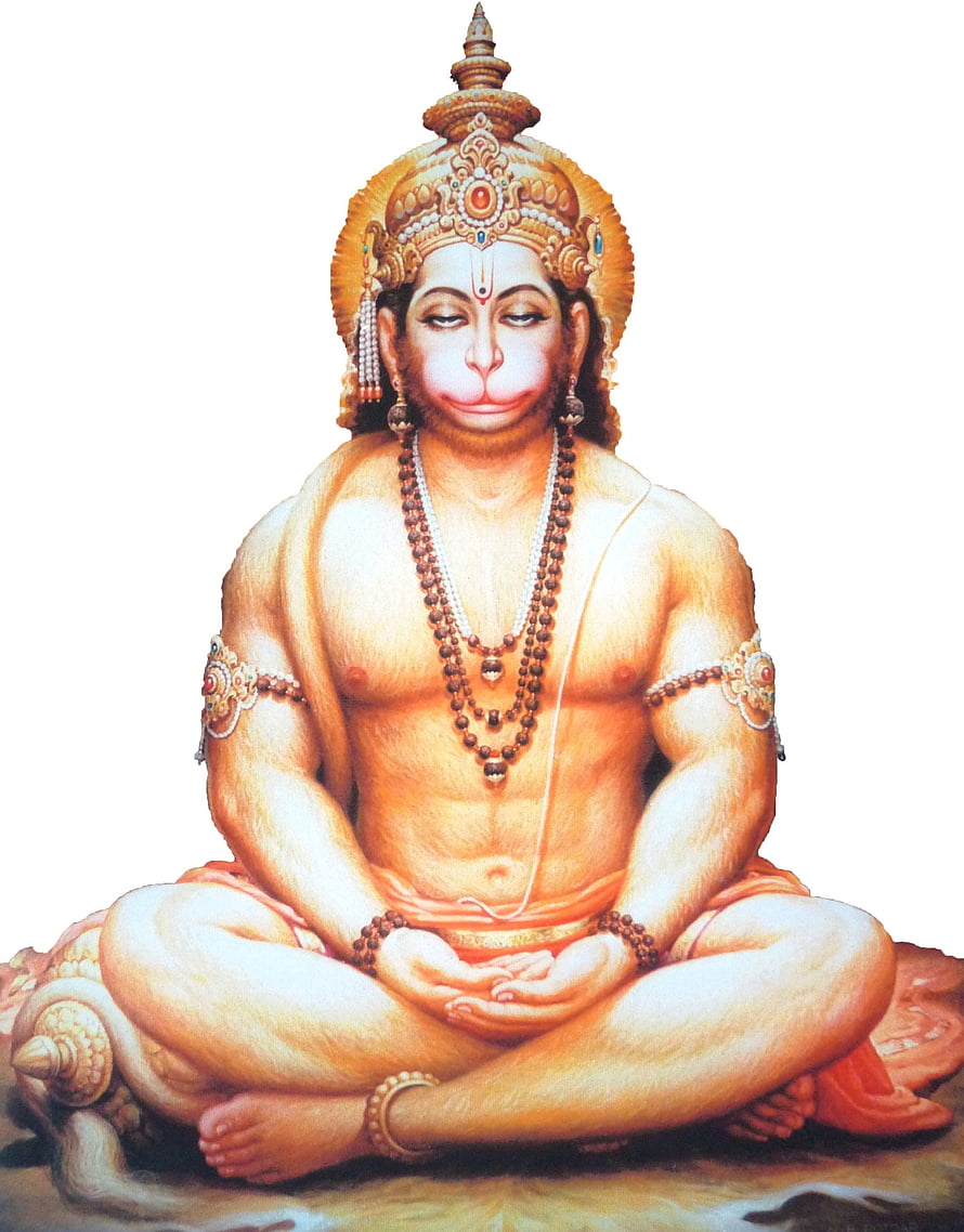 Hanuman in Meditative Posture with Traditional Crown and Prayer Beads HD phone wallpaper