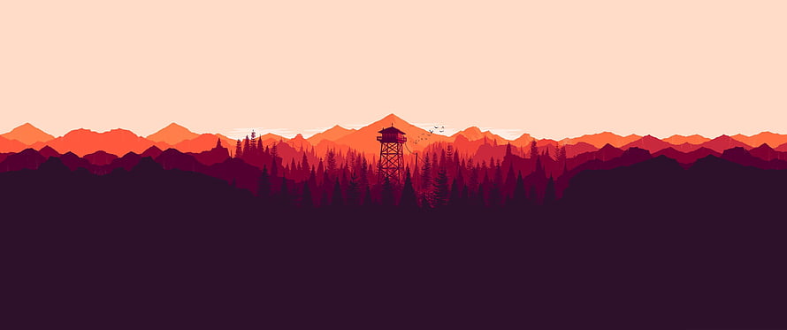 Firewatch Watchtower Silhouette Against Layered Mountain Ranges at Sunset HD wallpaper