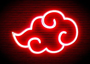 Akatsuki Cloud Symbol Glowing Red Neon Sign on Dark Brick Wall HD wallpaper