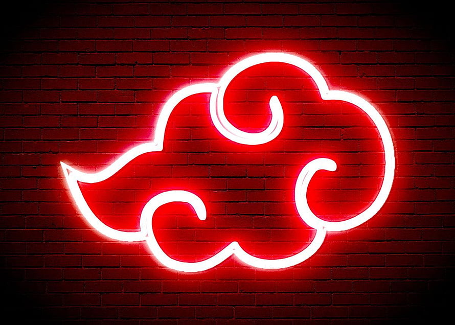 Akatsuki Cloud Symbol Glowing Red Neon Sign on Dark Brick Wall HD wallpaper