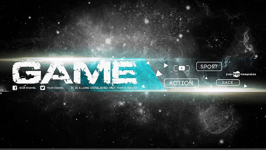 Gaming Channel Banner Template with Neon Cyan Accents and Cosmic Background HD wallpaper
