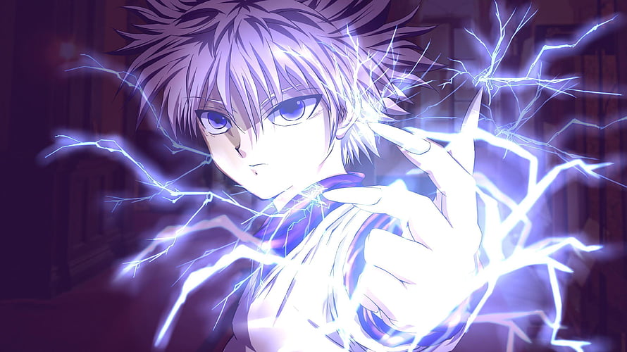 Hunter x Hunter Anime Character Channeling Electric Energy with Intense Blue Lightning HD wallpaper