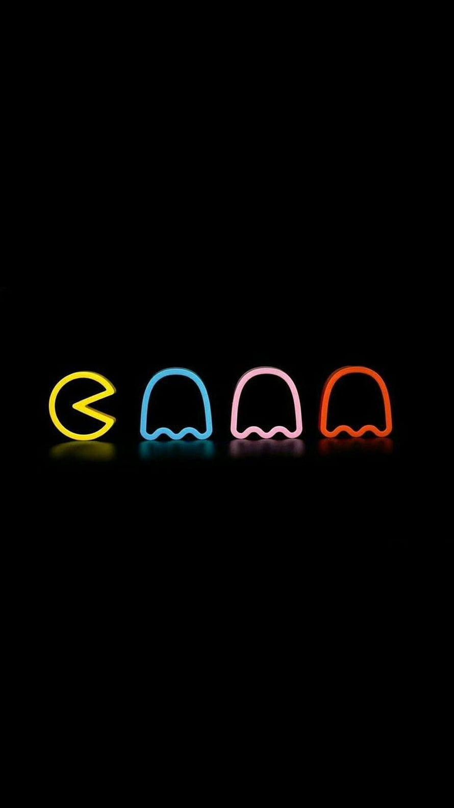 Pac-Man and Ghosts Neon Glow Minimalist Dark Wallpaper HD phone wallpaper