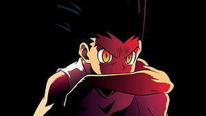 Gon Freecss Intense Anime Portrait with Red Lighting and Fierce Expression HD wallpaper
