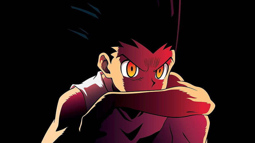 Gon Freecss Intense Anime Portrait with Red Lighting and Fierce Expression HD wallpaper