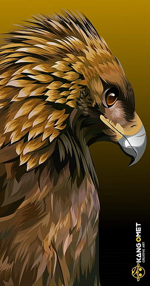 Stylized Garuda Pancasila Bird of Prey Portrait with Golden Feathers and Sharp Beak HD phone wallpaper
