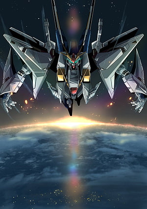 Xi Gundam in Space Above Planet Horizon with Wings and Mecha Design HD phone wallpaper