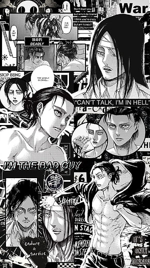 Eren Yeager Attack on Titan Black and White Manga Panel Collage HD phone wallpaper