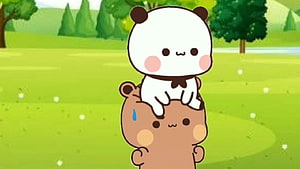 Bubu and Dudu Cartoon Characters in a Sunny Green Park HD wallpaper