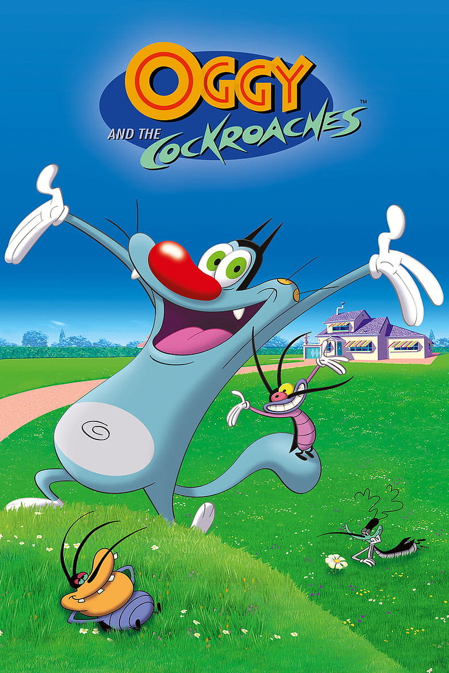 Oggy and the Cockroaches Cartoon Poster with Cat and Insects in a Green Yard HD phone wallpaper