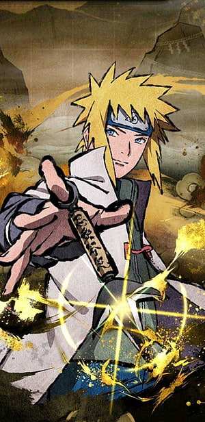 Minato Namikaze Anime Character with Kunai and Golden Energy Effects HD phone wallpaper