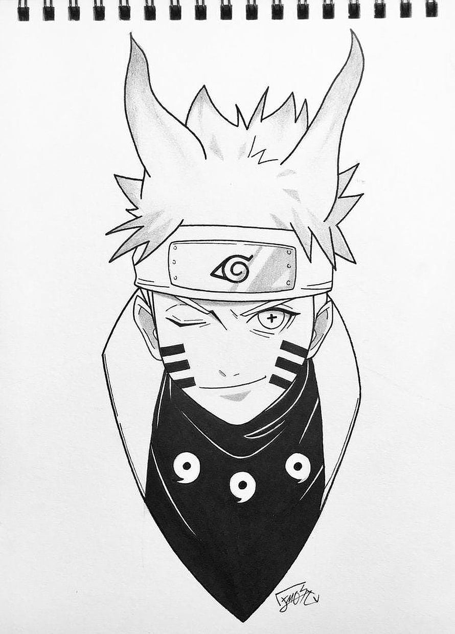 Naruto Uzumaki Six Paths Sage Mode Black and White Pencil Sketch HD phone wallpaper