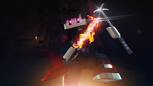 Nova Skin Character Wielding Flame-Enchanted Staff in Dark Arena HD wallpaper