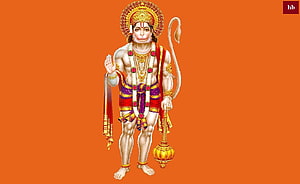 Hanuman Deity Illustration in Traditional Indian Art Style with Orange Background, Bajrang Dal, bhajarangi HD wallpaper