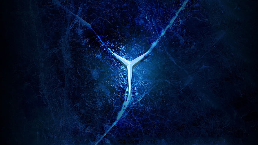 Lenovo Legion Glowing Y Logo on Dark Blue Cracked Ice Texture HD wallpaper