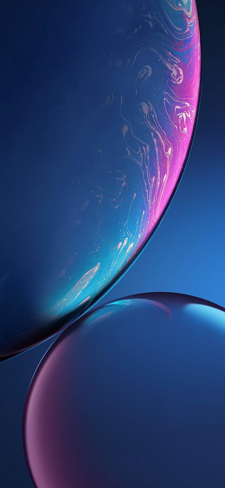 Iridescent Abstract Spheres with Swirling Pink and Blue Hues on a Deep Navy Background HD phone wallpaper
