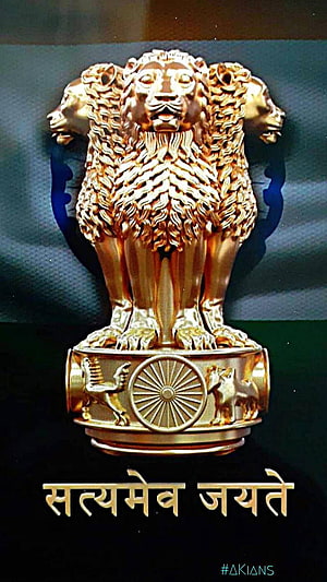 Golden State Emblem of India with Ashoka Chakra and Satyameva Jayate Motto HD phone wallpaper