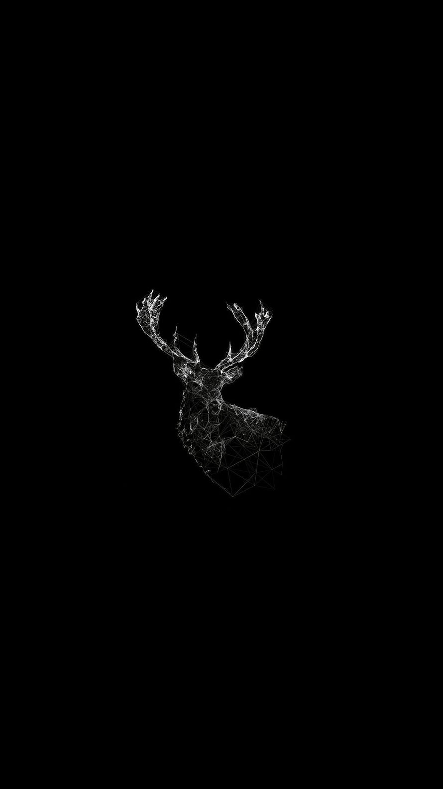 Minimalist Geometric Deer Head Wireframe Art on Black Background HD phone wallpaper