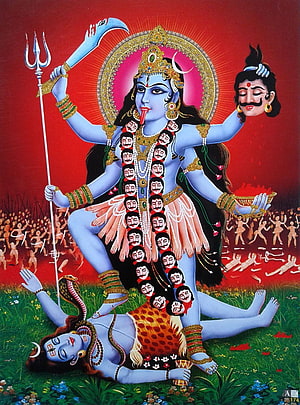 Kali Maa Devouring Demon in Traditional Indian Mythological Art HD phone wallpaper