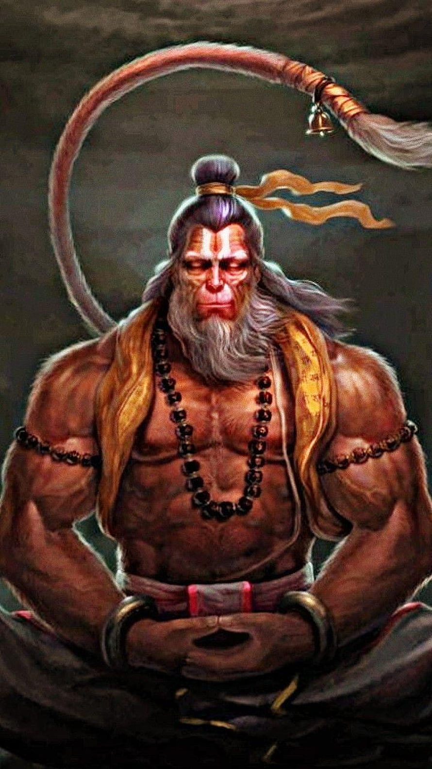 Bajrang Bali Meditating Warrior Illustration with Ravanahasta and Prayer Beads HD phone wallpaper
