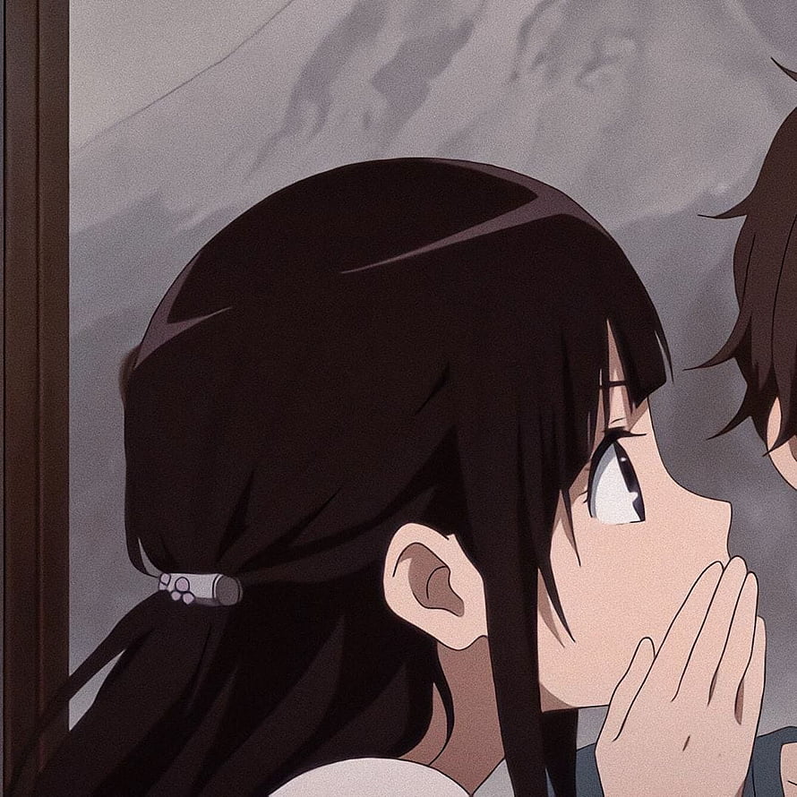 Anime Couple Profile Picture Featuring Girl With Hair Clip And Boy In Close Embrace HD phone wallpaper