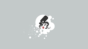 Minimalist Robot Illustration with Bubbles on Gray Background HD wallpaper