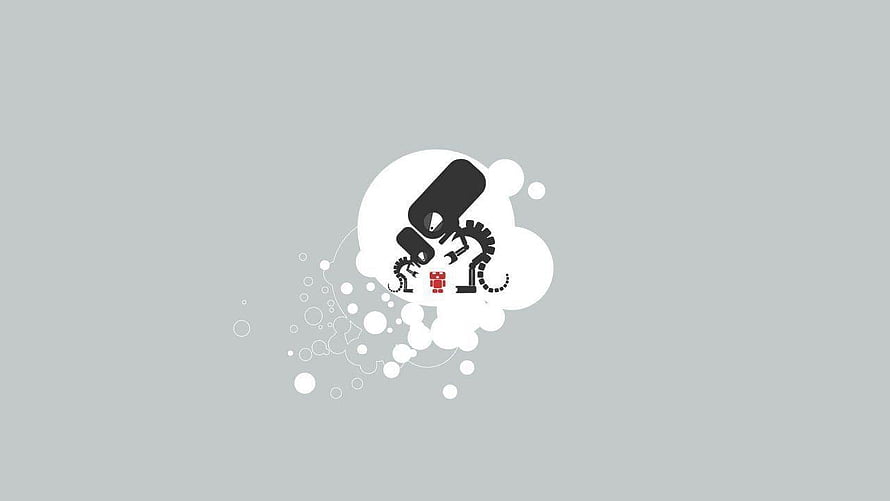 Minimalist Robot Illustration with Bubbles on Gray Background HD wallpaper